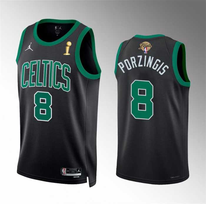 Mens Boston Celtics #8 Kristaps Porzingis Black 2024 Finals Champions Statement Edition Stitched Basketball Jersey Dzhi